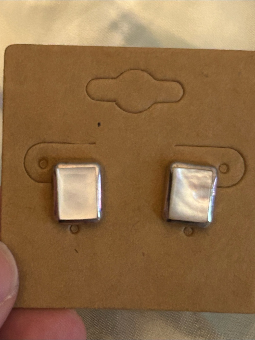 Mother of Pearl Rectangular Stud Earrings - Sterling Silver - Picture 2 of 5